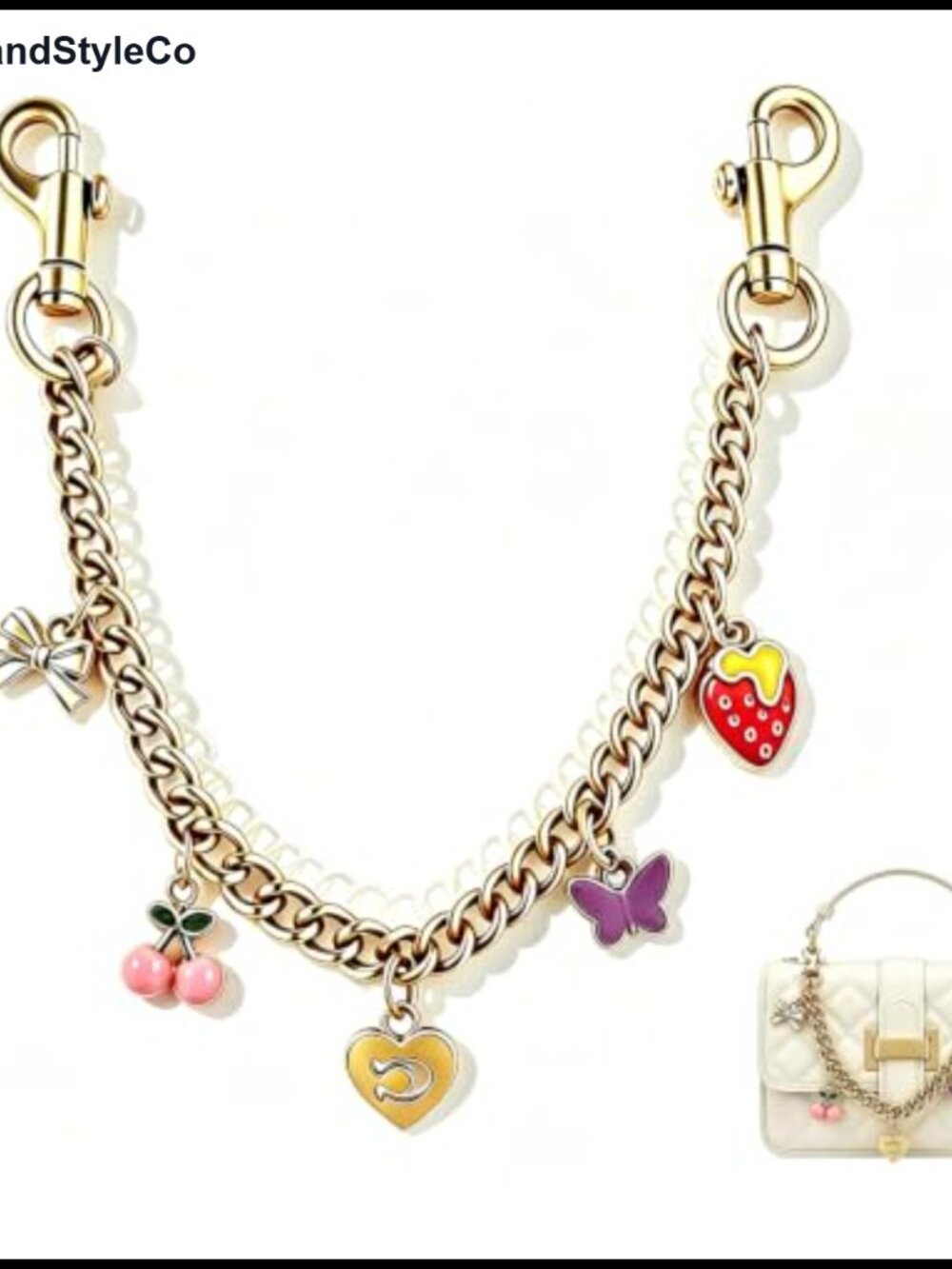 Vintage Gold Chain Purse Charm for Handbags, Lobster Clasp